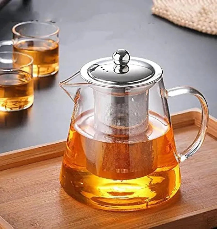 Glass Tea Pot with Stainless Steel Filter for Home & Office