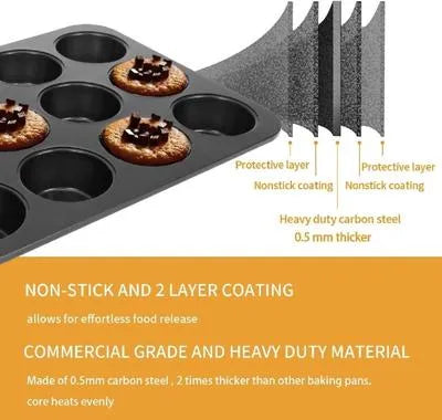 6-Cup Nonstick Muffin Pan Black Stainless Steel