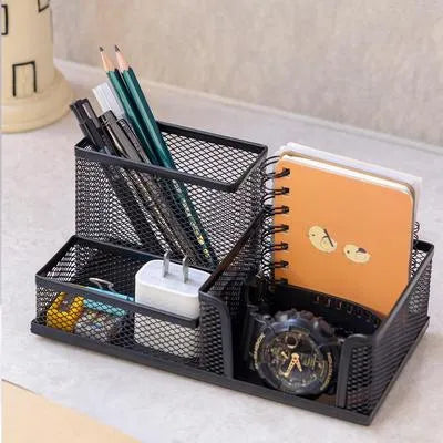 Black Mesh Desk Organizer with 4 Compartments