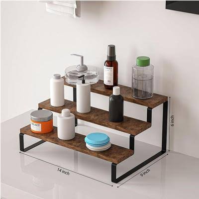 Wooden Bathroom Rack Black Metal Legs 14x9x6 Inch