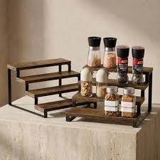 Wooden Bathroom Rack Black Metal Legs 14x9x6 Inch